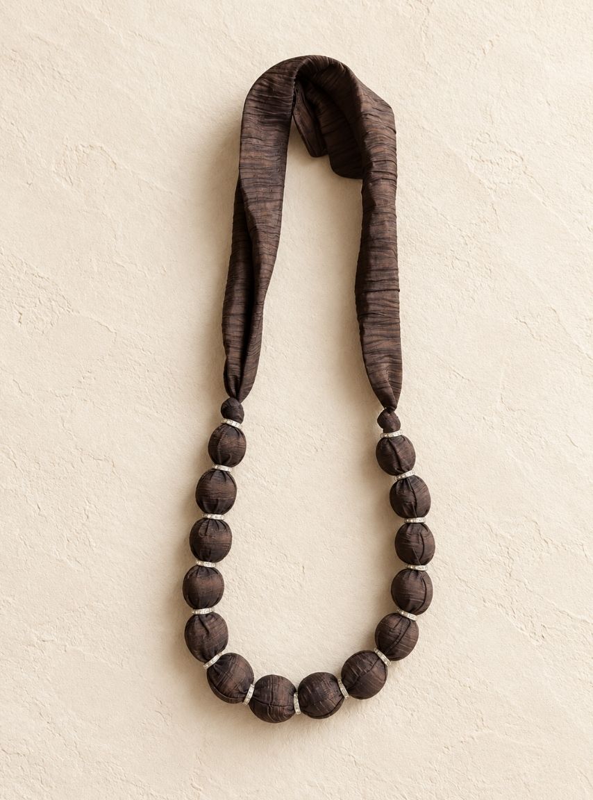 Brown Fabric Beads Necklace