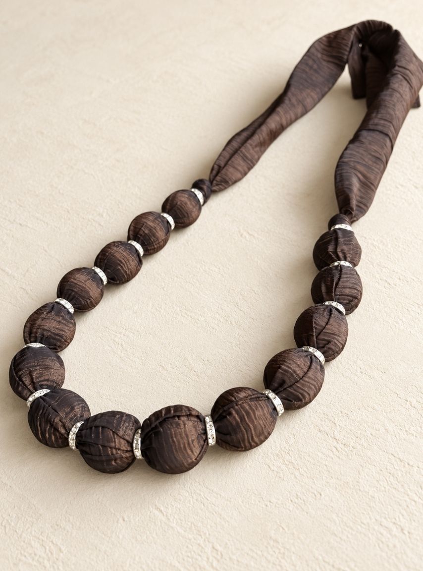 Brown Fabric Beads Necklace