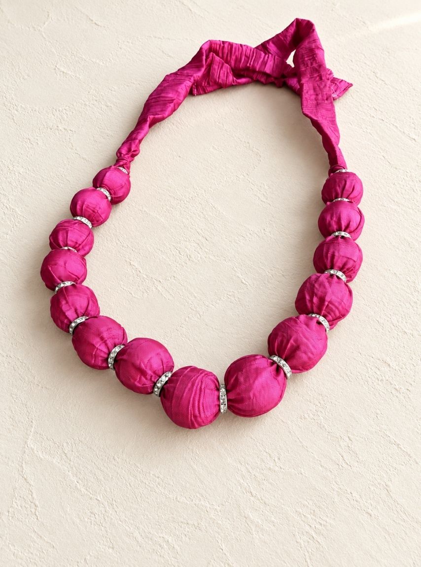 Pink Fabric Beads Necklace