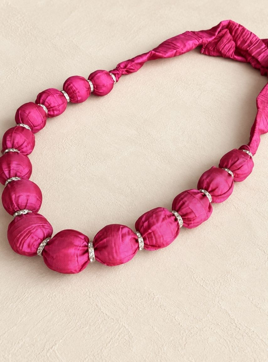 Pink Fabric Beads Necklace