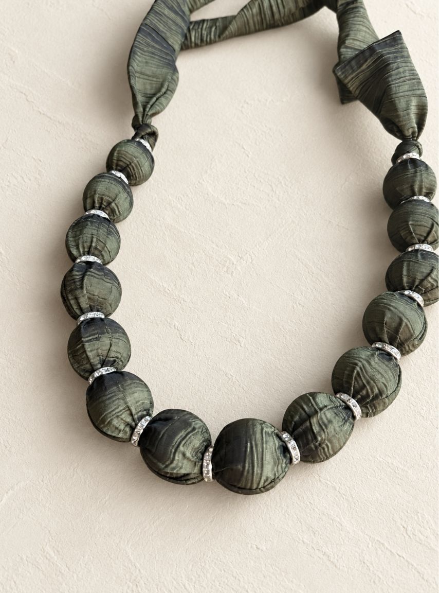 Green Fabric Beads Necklace