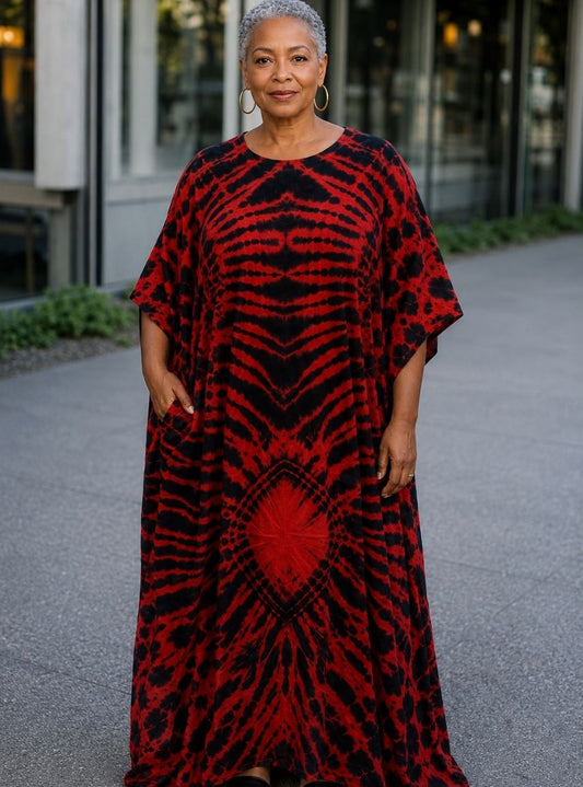 Red Tie-Dye Kaftan Dress