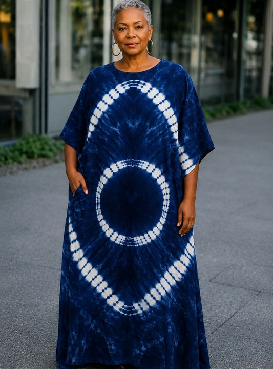 Blue Tie-Dye Kaftan Dress