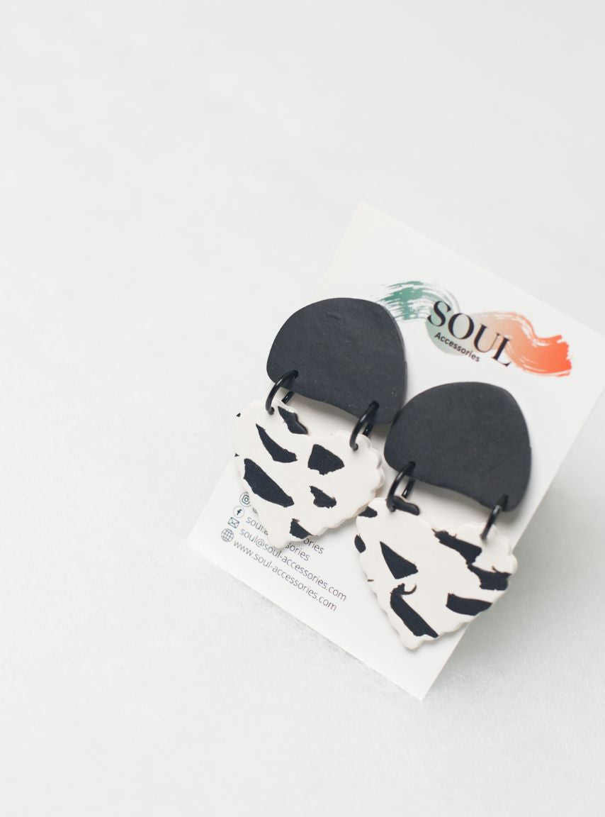 Clay Earrings Black and White