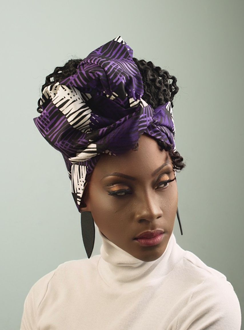 purple African Print Twist Head Wrap, Flexible Wire Head Wrap, Top Knot, Turban, Vibrant Twist Tie, Versatile Wire Headband