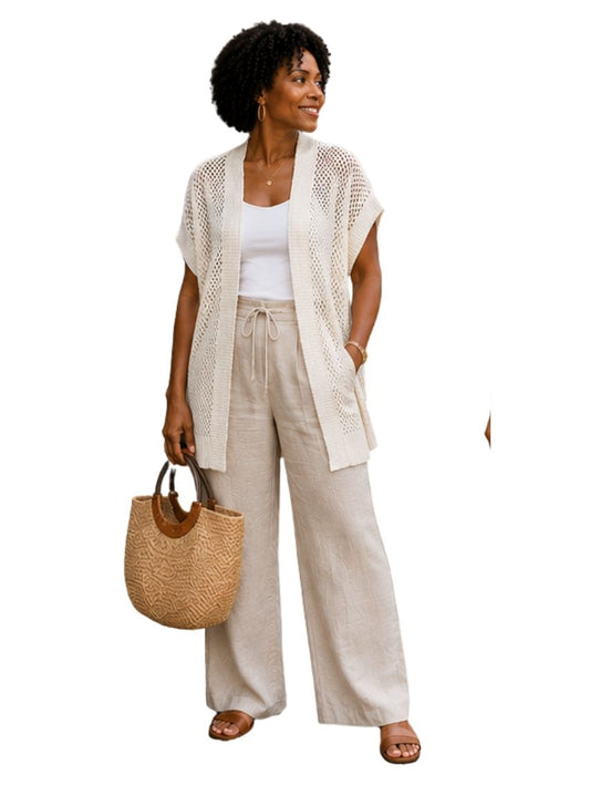 White Knit Mesh Cardigan