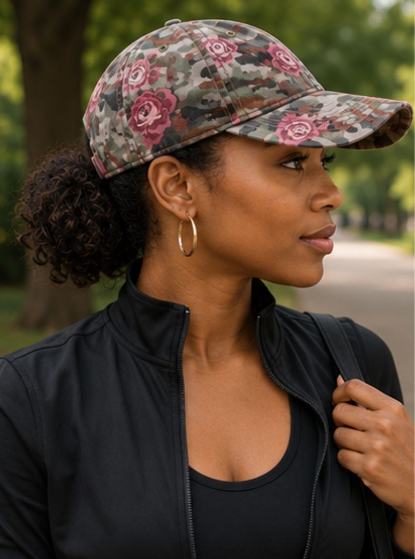 Green Military with Flowers Baseball Cap