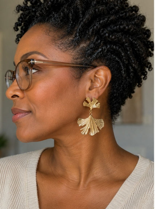 Golden Ginkgo Leaf Statement Earrings