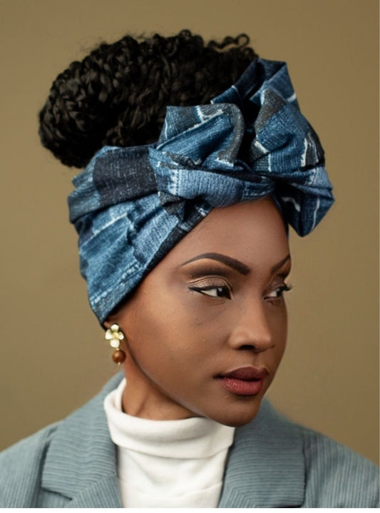 Wire Headwrap - Raven Blue Patchworck Style Denim