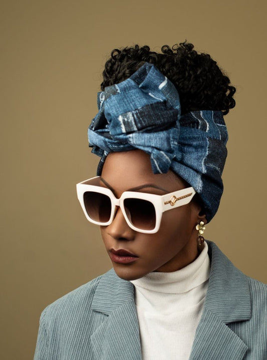 Wire Headwrap - Raven Blue Patchworck Style Denim