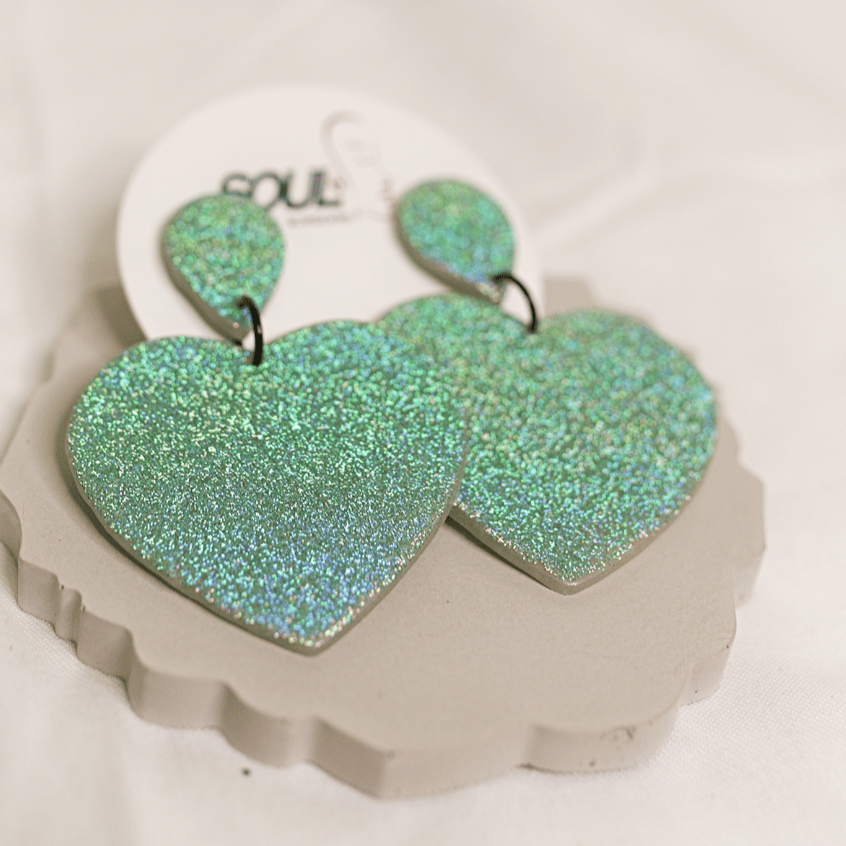 Clay Earrings Heart Sparkles