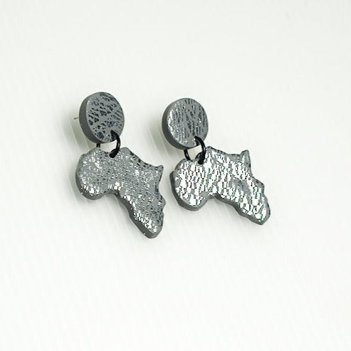 Clay Earrings Africa Map Gray and Silver