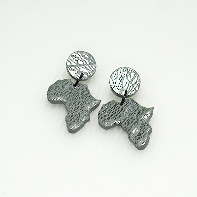 Clay Earrings Africa Map Gray and Silver