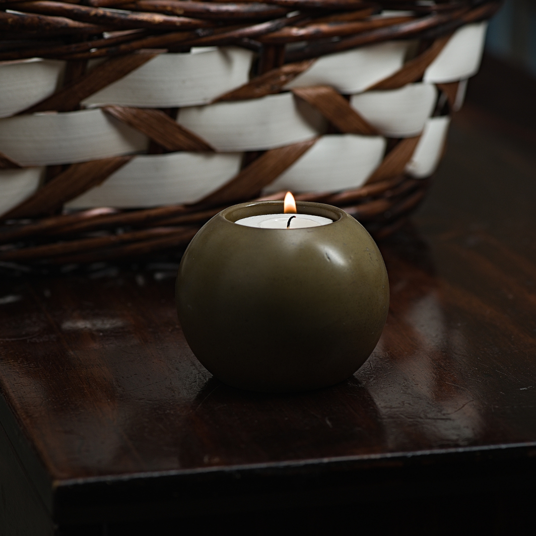 Concrete Tealight Candle Holder - Brown
