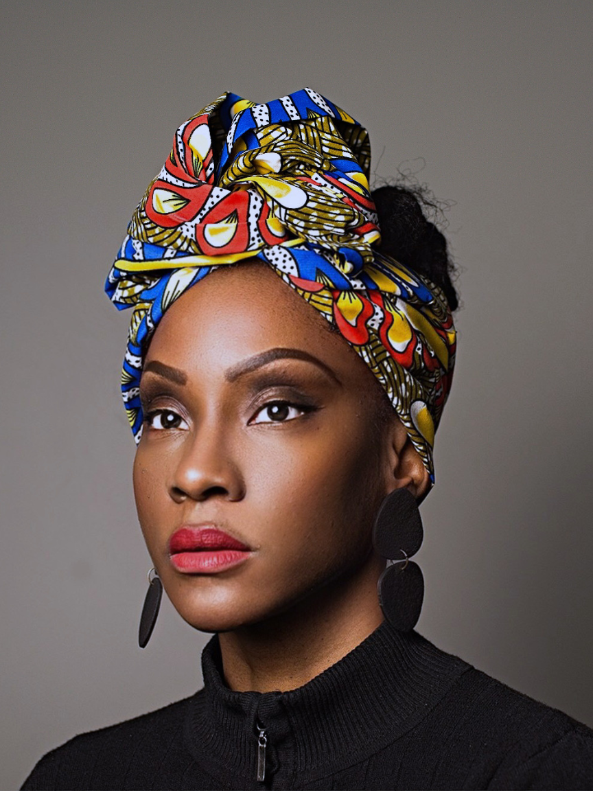 Wire headwrap in blue orange yellow red