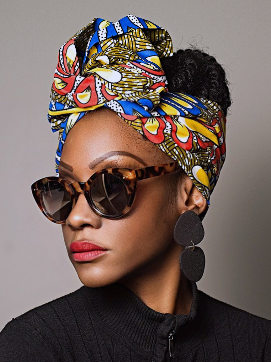 Wire headwrap in blue orange yellow red